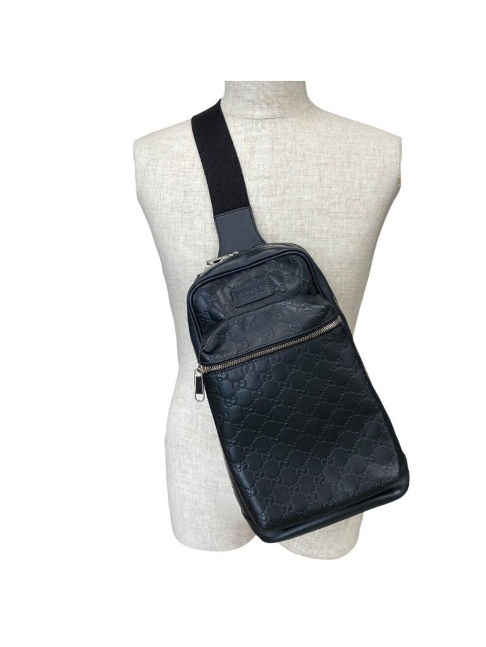Gucci Guccissima Cross Belt Bag GG Logo Leather Black Mode Practical - Picture 10 of 10